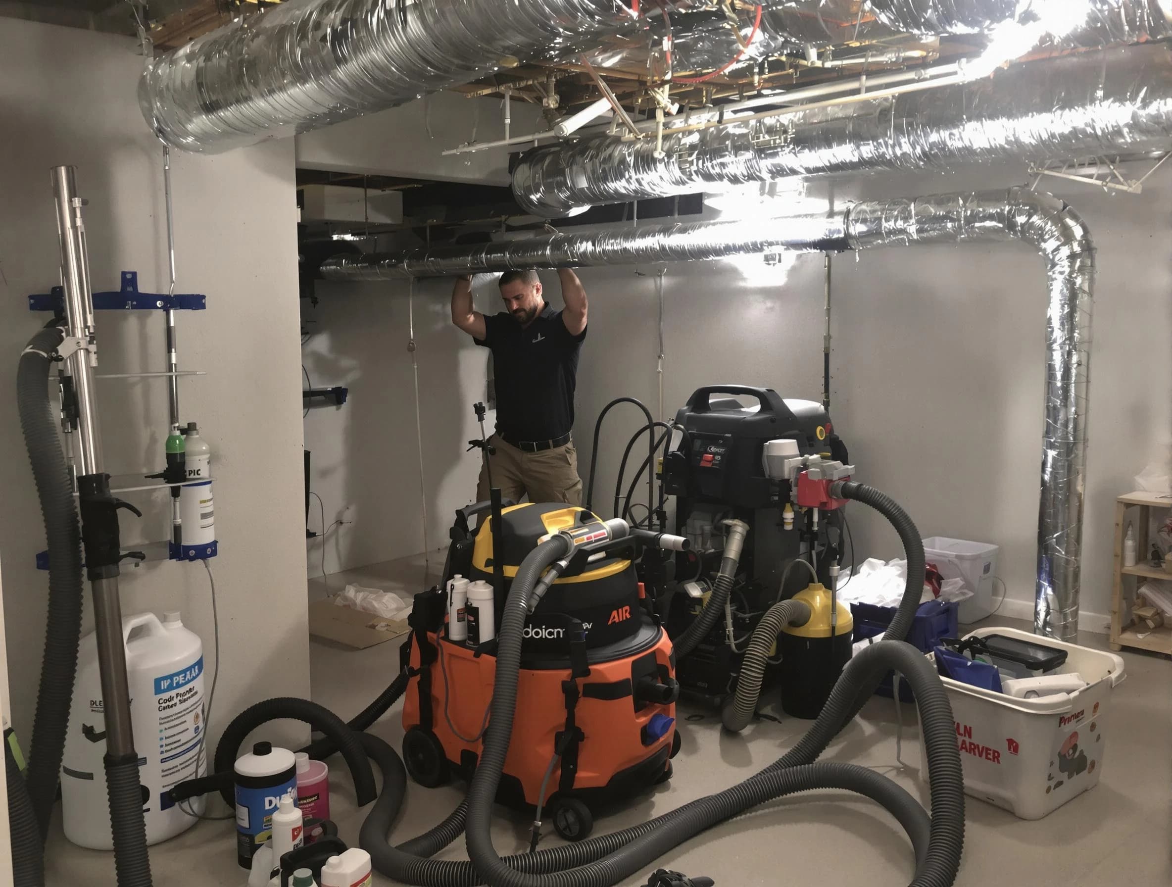 Swissvale Air Duct Cleaning specialist performing professional mold removal from air ducts using safety equipment in Swissvale